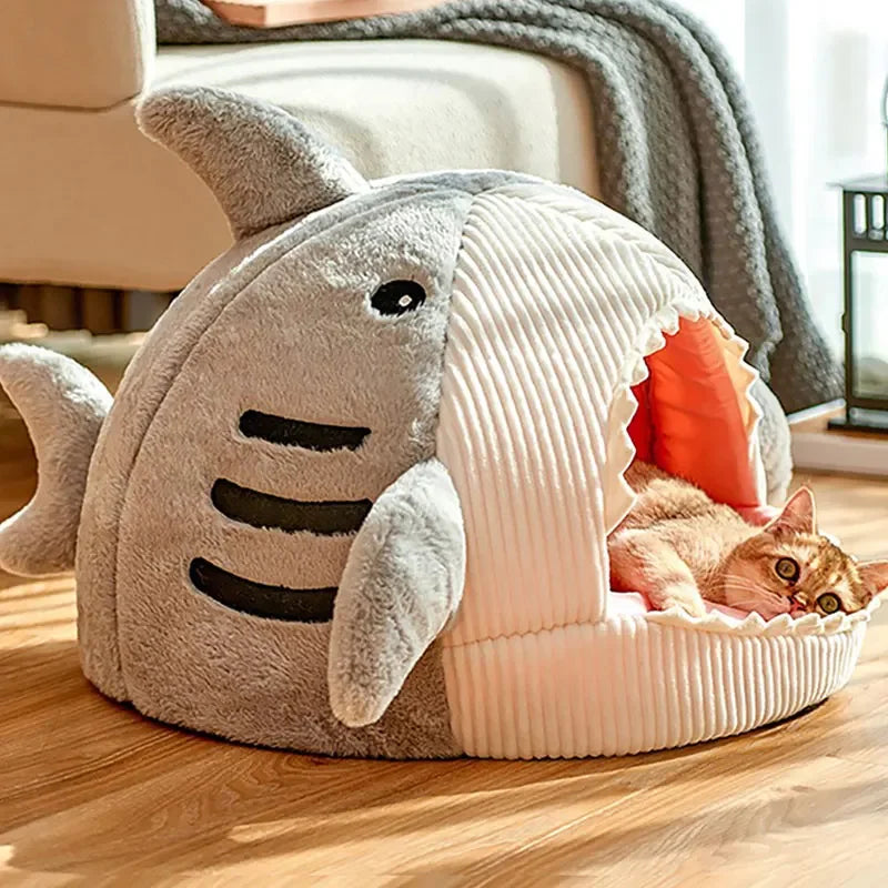 Fetchly™ Shark Pet Cave Bed – Cozy Plush Hideout for Cats & Small Dogs