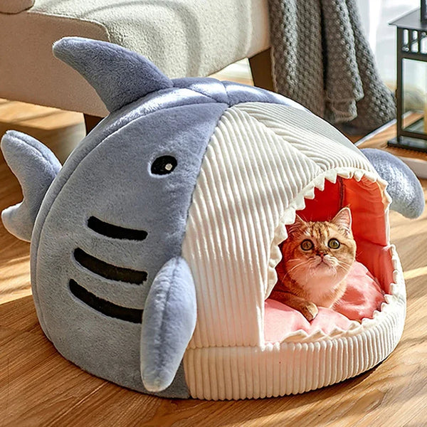 Fetchly™ Shark Pet Cave Bed – Cozy Plush Hideout for Cats & Small Dogs