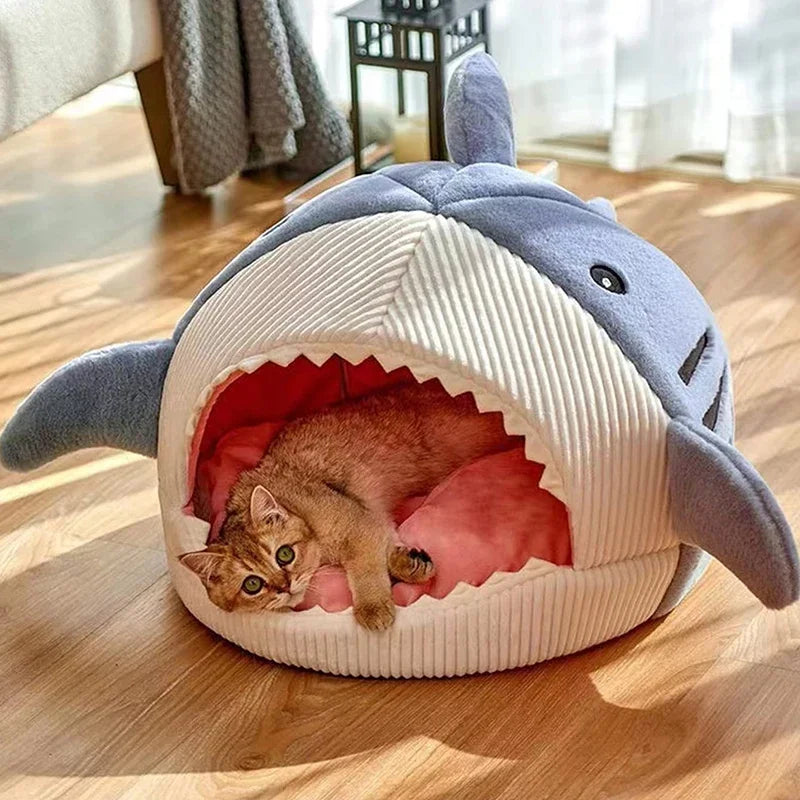 Fetchly™ Shark Pet Cave Bed – Cozy Plush Hideout for Cats & Small Dogs