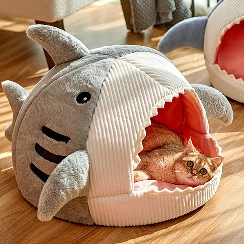Fetchly™ Shark Pet Cave Bed – Cozy Plush Hideout for Cats & Small Dogs