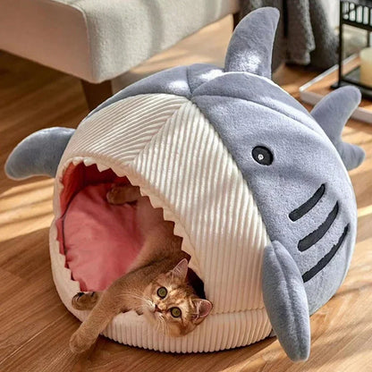 Fetchly™ Shark Pet Cave Bed – Cozy Plush Hideout for Cats & Small Dogs